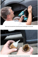 Vorzugsweise hinten am Spritzlappen beginnen + nach vorne arbeiten. Die vordere Vertiefung im Kunststoff paßt nicht optimal.