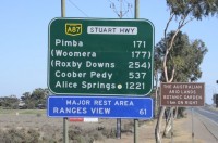 Entfernungen am Stuart Highway