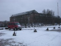 Wohnmobilstellplatz am Kieler Hafen - außer heftigem Schneetreiben nix los.